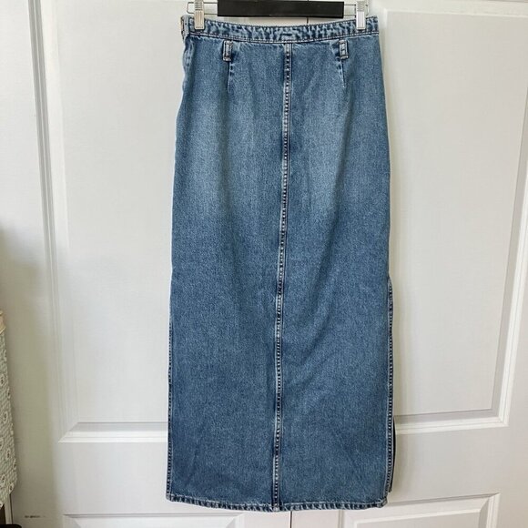 Zara Denim Maxi Skirt Womens XS Long Modest Jean Y2K Side Slits - Picture 3 of 8